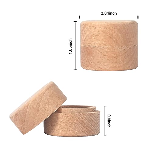 ASUNFO 3 Pcs Mini Round Wooden Ring Jewelry Box Holder Small Trinket Wooden Box with Lid DIY Storage Trinket Bearer Container Case Wood Ring Box ASUNFO