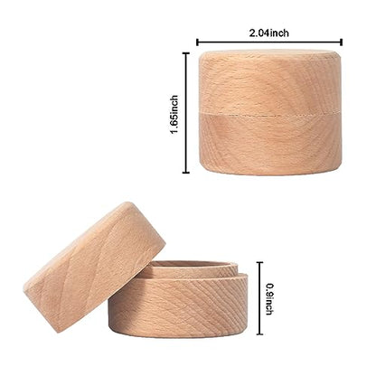 ASUNFO 3 Pcs Mini Round Wooden Ring Jewelry Box Holder Small Trinket Wooden Box with Lid DIY Storage Trinket Bearer Container Case Wood Ring Box