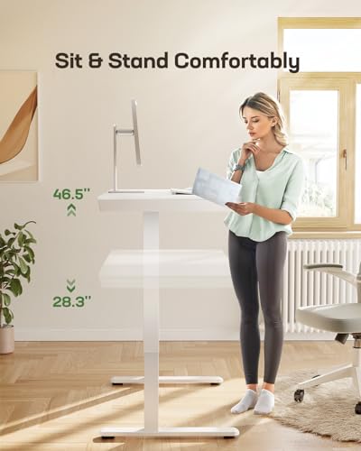 Marsail Standing Desk with Drawer, 48 x 24 inch Whole Piece Tabletop Electric Standing Desk, Height Adjustable Desk with USB Charging Ports, Sit - WoodArtSupply