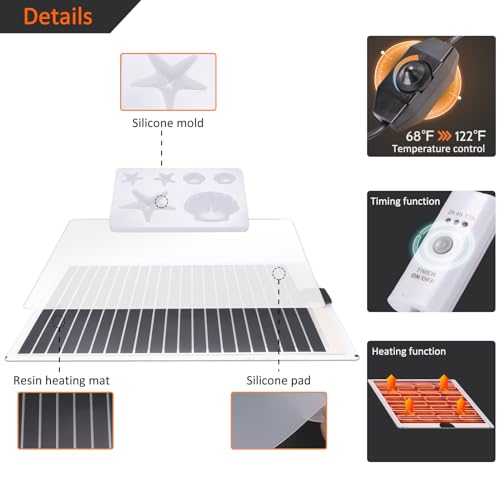 Resin Heating Mat, Resin Fast Curing Machine, Resin Molds Heating Pad Kit, Epoxy Resin Dryer Kit with Timer Cover Silicone Pad Mold for Beginners - WoodArtSupply