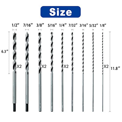 Sali 13PCS Brad Point Wood Drill Bit Set Carbon Steel Wood Drill Bit Set for Hardwood, Plywood, Plastic Round Holes in All Types of Wood Extra Long - WoodArtSupply