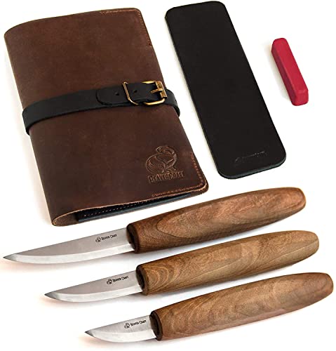 BeaverCraft Deluxe Wood Carving Tools Kit S19x - Wood Carving Knife Whittling Kit Wood Carving Whittling Knife Set with Leather Strop and Polishing BeaverCraft