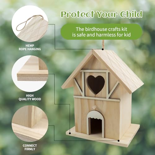 DIY Wooden Birdhouse Painting Kit for Kids, Bird House to Paint Set,Wood Arts and Crafts for Children,Ages 3-12 Build Your Own Bird Houses goldentime