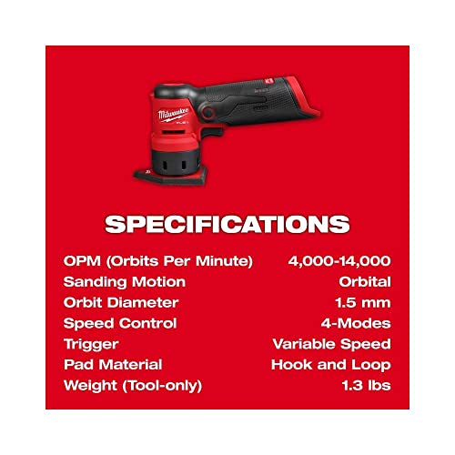 Milwaukee 2531-20 12V Brushless Cordless Orbital Detail Sander (Tool Only) Red and Black