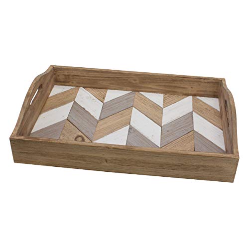 Stonebriar Decorative Rectangle Multicolor Chevron Wood Tray with Handles, 18" x 12" - WoodArtSupply