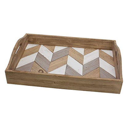 Stonebriar Decorative Rectangle Multicolor Chevron Wood Tray with Handles, 18" x 12" - WoodArtSupply