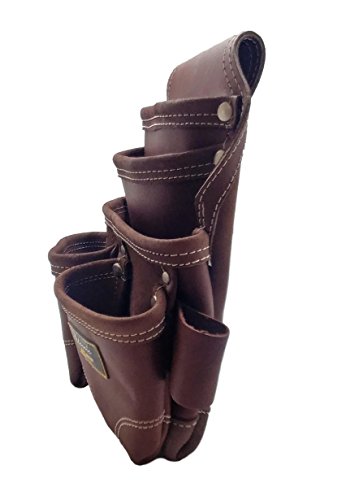 LEATHER GOLD Nail Pouch | Leather Tool Pouch 3350DP, 5 Pockets, Brown, Oil-Tanned Leather, Heavy Duty Carpenter Tool Belt with Reinforced Seams and 2 Leather Gold