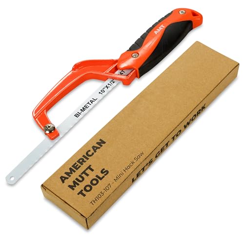 AMERICAN MUTT TOOLS 10" Mini Hacksaw for Metal – Compact Hack Saw with Bimetal Blade – Metal Cutting Saw, Small Hacksaw for Metal, Hack Saws for - WoodArtSupply