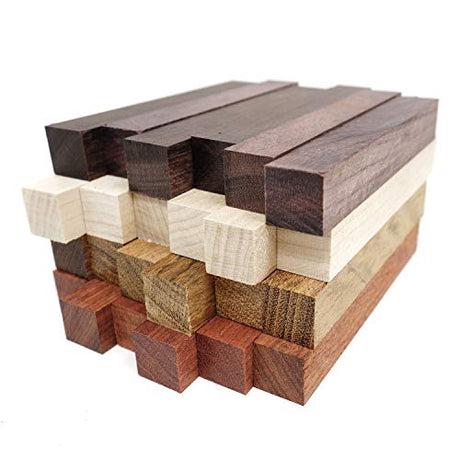 Exotic Wood Pen Blanks 24-Pack: Bloodwood, Mexican Ebony, Jatoba, Hard Maple, 6 of Each Wood Type, 5 x 3/4 x 3/4 inches Earlywood