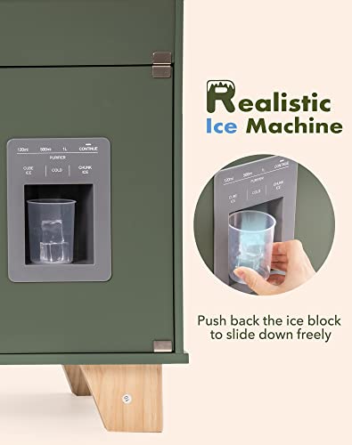 ROBOTIME Play Kitchen with Pretend Ice Cube Dispenser for Toddler, Wooden Kids Kitchen Play Set, Toy Kitchen Set for Kids Age 3 4 5 6 7 (Vintage ROBOTIME