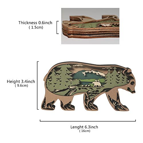 3D Wooden Bear Figurine - Multilayered Nature-Inspired Home Decor Statue - WoodArtSupply