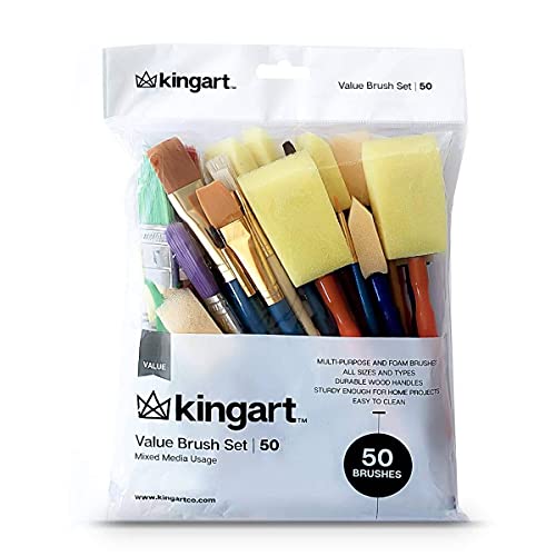 KINGART Mixed Media Value Brush Set - Set of 50,Assorted,231-50 - WoodArtSupply