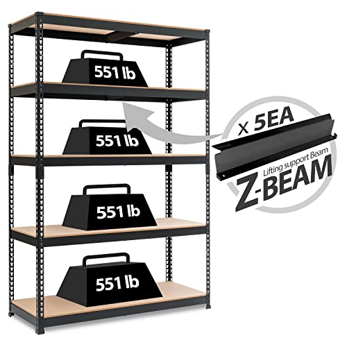 HOMEDANT Z-beam 5 Tier Laminated Heavy Duty Garage Storage Adjustable Wide Size Metal Shelving Unit Utility Rack Shelves Organization Multipurpose