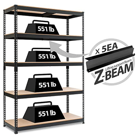 HOMEDANT Z-beam 5 Tier Laminated Heavy Duty Garage Storage Adjustable Wide Size Metal Shelving Unit Utility Rack Shelves Organization Multipurpose HOMEDANT