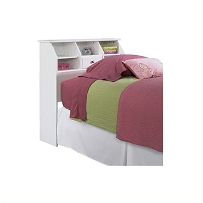 Pemberly Row White Wood Twin Bookcase Headboard with Adjustable Shelves and Hidden Storage - WoodArtSupply