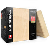Arteza Wooden Canvas Board, 8x8 Inch, Pack of 5, Birch Wood, Cradled Artist Wood Panels for Painting, Encaustic Art, Wood Burning, Pouring, Use with ARTEZA