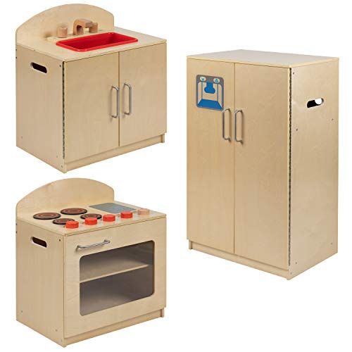 Flash Furniture Children's Wooden Kitchen Set - Stove, Sink and Refrigerator for Commercial or Home Use - Safe, Kid Friendly Design - WoodArtSupply