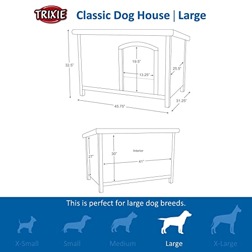 TRIXIE Large natura Classic Outdoor Dog House, Weatherproof Finish, Elevated Floor, Brown 45.5 x 31 x 32.25 inch - WoodArtSupply