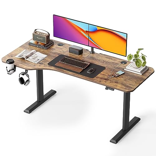 FEZIBO 63"x28" L Shaped Standing Desk, Electric Stand up Height Adjustable Home Office Table, Sit Stand Desk, Rustic Brown Top - WoodArtSupply