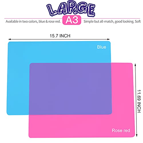 LEOBRO Silicone Mat, 2 PCS 15.7" x 11.7" Playdough Mat, Large Silicone Sheet for Crafts Jewelry Resin Molds Mat, Nonstick Silicone Craft Mats for LEOBRO