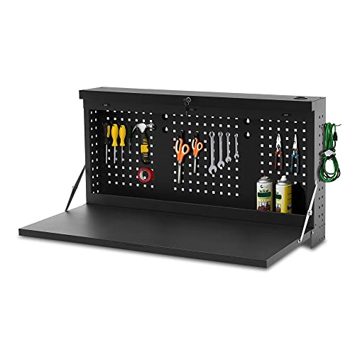 MCombo Metal Wall Mounted Workbench for Garage, Folding Worktable with Pegboards, Workstation Workout Bench for Shop (220lbs Load Bearing) Box11 - WoodArtSupply