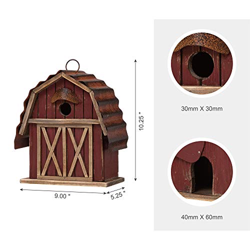 Glitzhome 10.25" H Hanging Birdhouse Rustic Wooden Barn Garden Bird House for Outdoor glitzhome