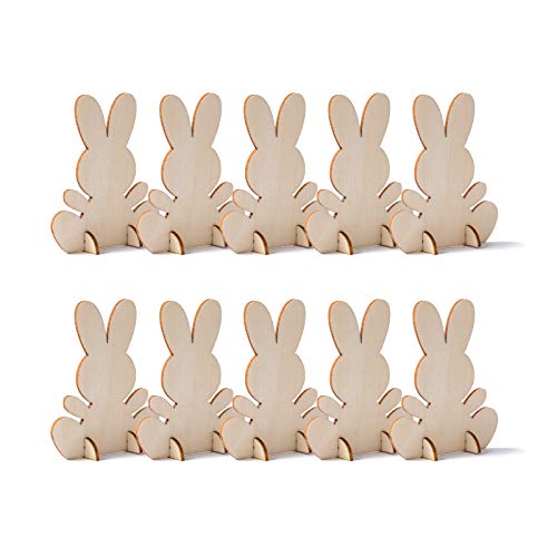 Samanter Unfinished Wooden Easter Bunny 3D Rabbit Wooden Stand Ornament Cutouts Craft for DIY Painting Table Decoration Easter Birthday Gift 10Pack - WoodArtSupply