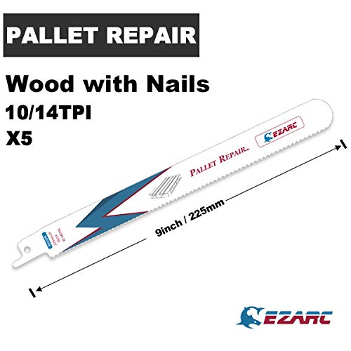 EZARC Reciprocating Saw Blades Set 9 Inch, Bi-Metal with Cobalt Nail Embedded Wood, Pallet Repair, Multi-Purpose Demolition Blades for EZARC