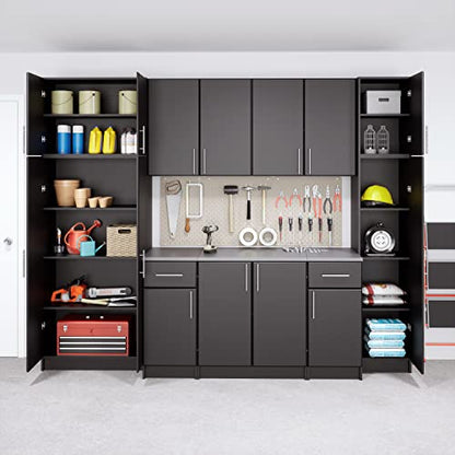 Prepac Elite Functional 9-Piece Garage Cabinets and Storage System Set A, Simplistic Garage Closet Shop Cabinets 24" D x 112" W x 89" H, Black,