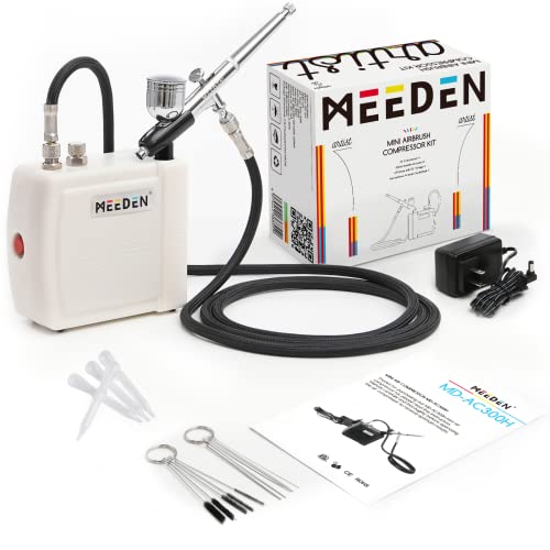 MEEDEN Mini Airbrush Kit with Compressor, Dual-Action Gravity Feed 0.5mm Airbrush, Multi-Function Airbrush Set with Cleaning Kit for Makeup, Art - WoodArtSupply