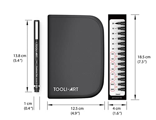 Micro-Line 14 Pens With Case, Fineliner, Multiliner, Archival Ink, Waterproof, Journaling, Illustration, Architecture, Technical Drawing, Outlining, TOOLI-ART