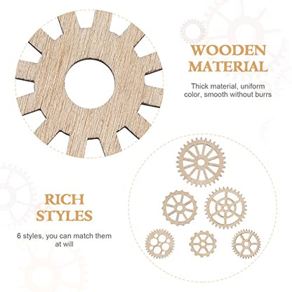 ABOOFAN Home Decoration Unfinished Wooden Cutouts Gear Wood 50Pcs Wooden Gear Wheels Decoration Wooden Slices Embellishments for DIY Crafts Art