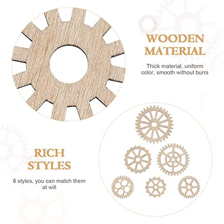 ABOOFAN Home Decoration Unfinished Wooden Cutouts Gear Wood 50Pcs Wooden Gear Wheels Decoration Wooden Slices Embellishments for DIY Crafts Art ABOOFAN