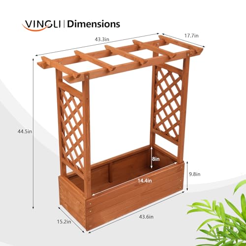 VINGLI Raised Garden Bed with Trellis & Hanging Roof, Wooden Garden Bed, Outdoor Planter Box for Yard, Garden, Balcony VINGLI