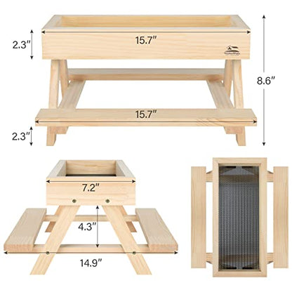 Solution4Patio Chickenic Table Handmade Wooden Picnic Table Chicken Feeder, Duck Feeder, Mesh Bottom, Easy to Clean and Fill, 15.7" W x 14.9" D x 8.6" H, Functional and Funny, Garden Gift, B807A00
