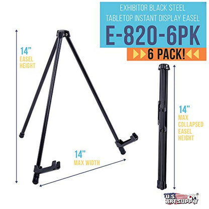 U.S. Art Supply 14" High Exhibitor Black Steel Tabletop Instant Display Easel (Pack of 6 Easels) - Small Portable Tripod Stand, Adjustable Holders - - WoodArtSupply