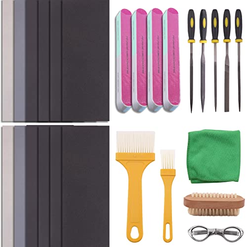 Rustark 26Pcs Resin Sanding and Polishing Casting Tools Assortment Kit Includes Sand Papers Metal Resin Files Polishing Blocks Scissors Brush - WoodArtSupply