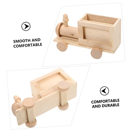 YARNOW 2pcs DIY Train Pen Holder Unfinished Wooden Toys Unfinished Blank Pen Cup Cute Pen Pot Statues Blank Wood Car Unpainted Wood Model Wooden YARNOW