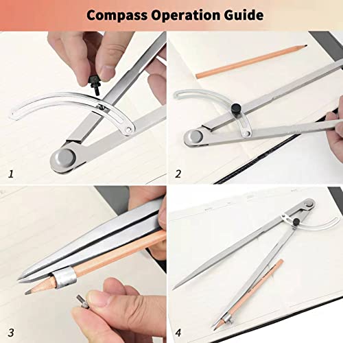 Pencil Compass 12 inch, Precision Woodworking Compass with Wing Divider and Pencil Holder, Metal Compass Ideal for Geometry Drafting and Technical SZHRXC