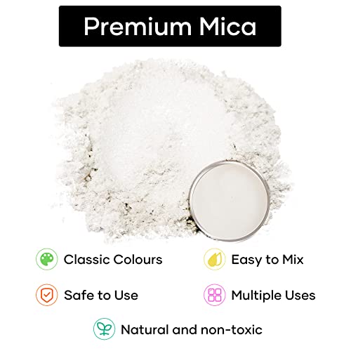 HTVRONT Mica Powder for Epoxy Resin - 1.76 oz/50g White Mica Powder, Natural Mica Pigment Powder, Non-Toxic Mica Powder for Soap Making, Resin, HTVRONT
