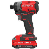 CRAFTSMAN V20 Cordless Impact Driver Kit, 1/4 inch, Battery and Charger Included (CMCF810C1) Craftsman