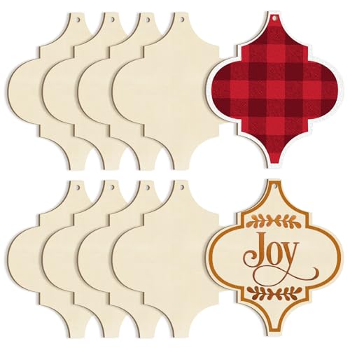 Large Christmas Wooden Ornaments to Paint 10Pcs, DIY Blank Unfinished Bell Wood Cutout Ornament for Crafts Hanging Decorations, Halloween Sophena