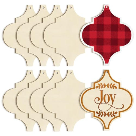 Large Christmas Wooden Ornaments to Paint 10Pcs, DIY Blank Unfinished Bell Wood Cutout Ornament for Crafts Hanging Decorations, Halloween Sophena
