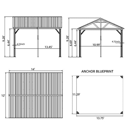 12' x 14' Hardtop Gazebo Outdoor Aluminum Gazebo with Galvanized Steel Gable Canopy for Patio Decks Backyard by domi outdoor living (Wood Looking)…