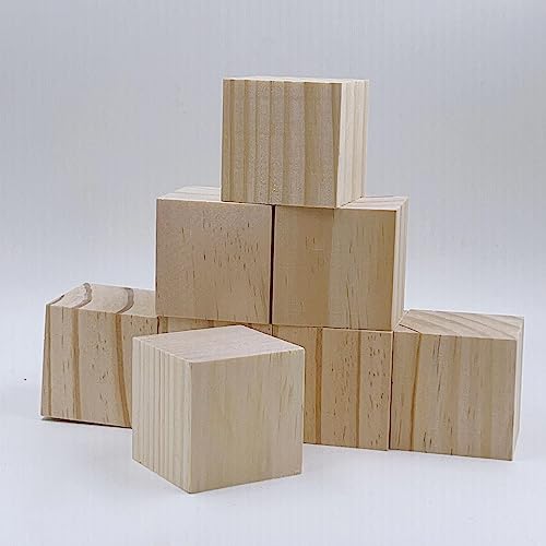 Wood Cubes for Crafts, 2 inch Wooden Blocks, 8 Pcs Natural Wooden Blocks, Unfinished Wood Crafts Wood Square Blocks for Arts and DIY Projects Puzzle