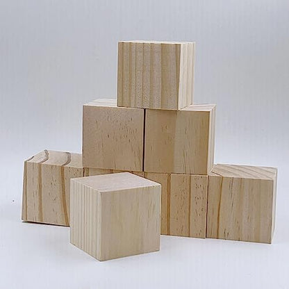 Wood Cubes for Crafts, 2 inch Wooden Blocks, 8 Pcs Natural Wooden Blocks, Unfinished Wood Crafts Wood Square Blocks for Arts and DIY Projects Puzzle