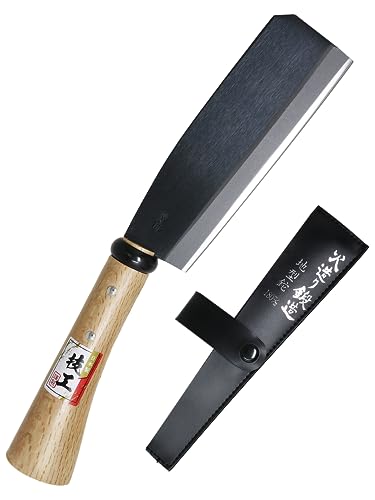KAKURI Japanese NATA Hatchet Tool 7" [Single Bevel] Made in Japan, Heavy Duty Garden Axe Tool with Wood Handle for Cutting, Shaving, Carving,