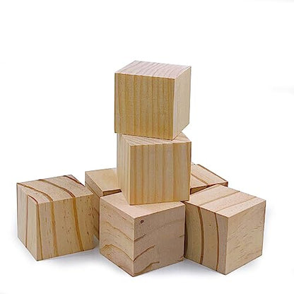 Wood Cubes for Crafts, 2 inch Wooden Blocks, 8 Pcs Natural Wooden Blocks, Unfinished Wood Crafts Wood Square Blocks for Arts and DIY Projects Puzzle