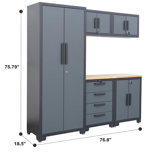 BIG RED 6 Piece Organizer Chest Tool Storage Cabinet, 18.5" x 76.8" x 75.79", Grey BIG RED