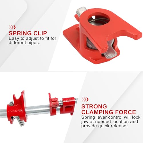 FLKQC 3/4" Wood Gluing Pipe Clamp Set with Unique Foot Design Red Heavy Duty Bar Clamps Cast Iron Quick Release Pipe Clamp Tools for Woodworking (6) FLKQC